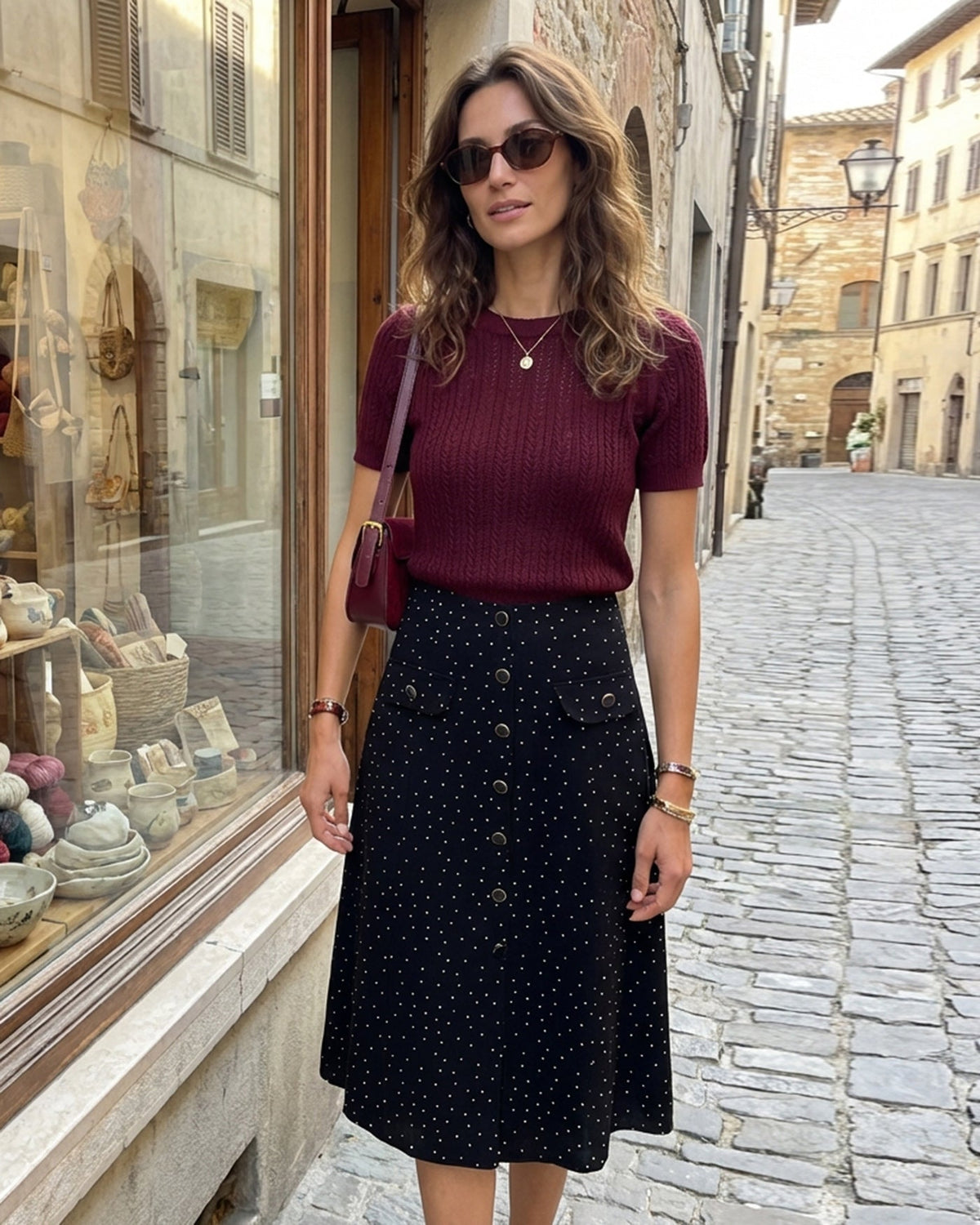 Black Polka Dot Midi Skirt | Rihoas