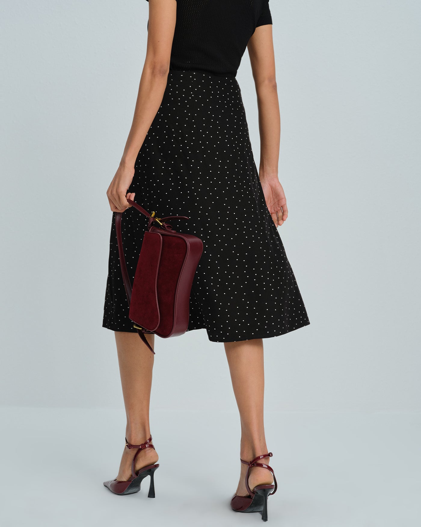 Black Polka Dot Midi Skirt | Rihoas