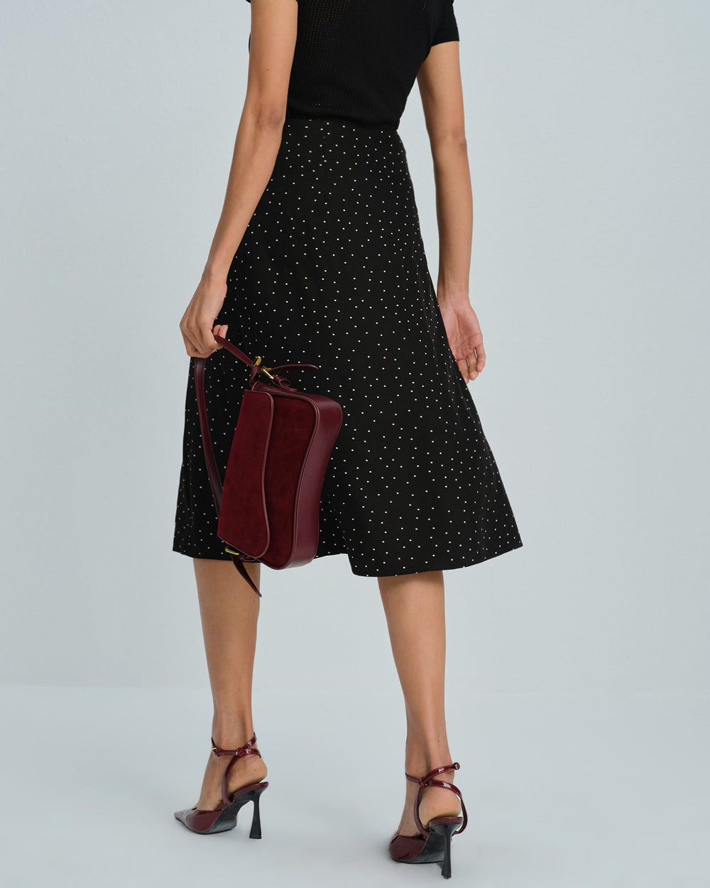Black Polka Dot Midi Skirt | Rihoas
