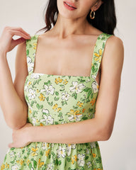 Green Floral Backless Maxi Dress | Rihoas