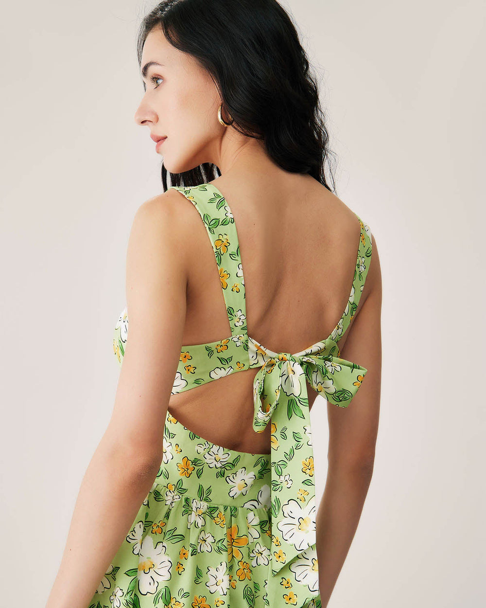 Green Floral Backless Maxi Dress | Rihoas