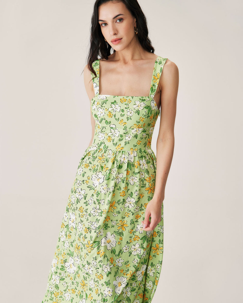 Green Floral Backless Maxi Dress | Rihoas