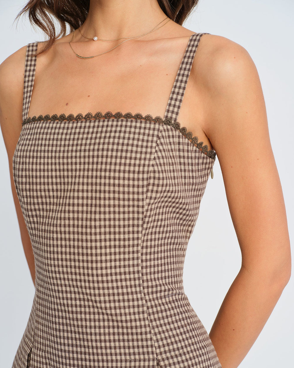 Brown Plaid Ruched Slip Mini Dress | Rihoas