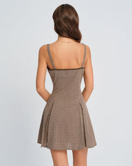Brown Plaid Ruched Slip Mini Dress | Rihoas