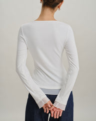 White Round Neck Knit Slim Tee | Rihoas