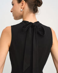 Black Mock Neck Ruched Sleeveless Mini Dress | Rihoas