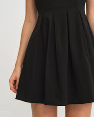 Black Mock Neck Ruched Sleeveless Mini Dress | Rihoas