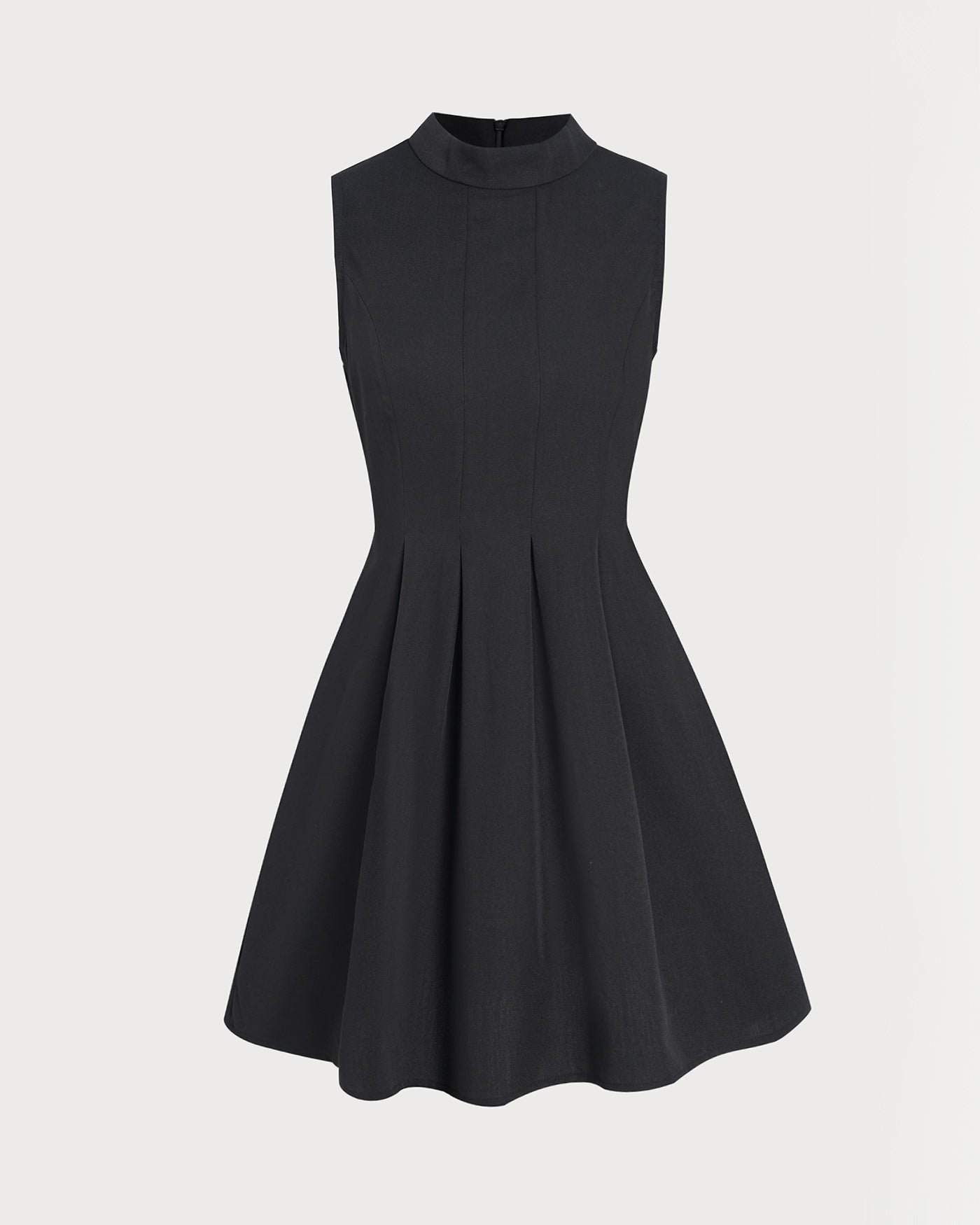 Black Mock Neck Ruched Sleeveless Mini Dress | Rihoas