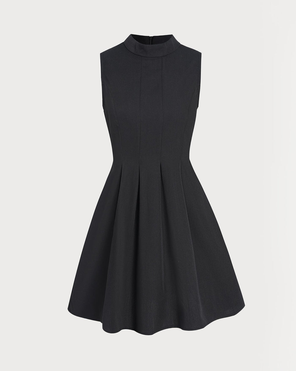 Black Mock Neck Ruched Sleeveless Mini Dress | Rihoas