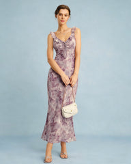 Purple Ruffle A-Line Slip Maxi Dress | Rihoas
