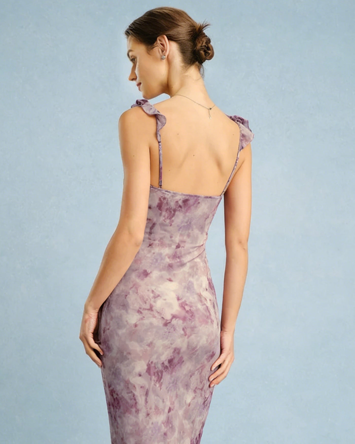 Purple Ruffle A-Line Slip Maxi Dress | Rihoas