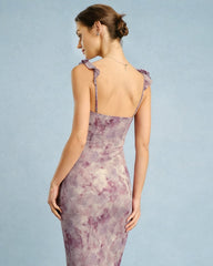 Purple Ruffle A-Line Slip Maxi Dress | Rihoas