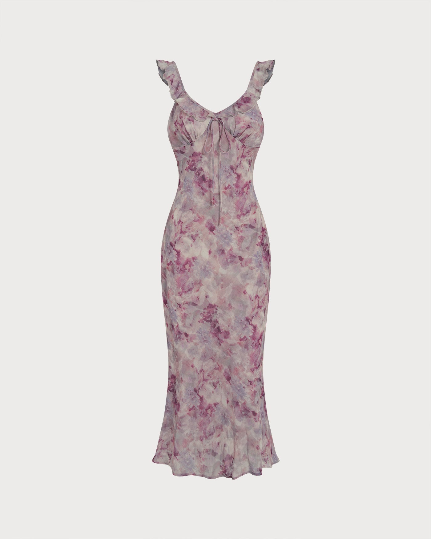 Purple Ruffle A-Line Slip Maxi Dress | Rihoas