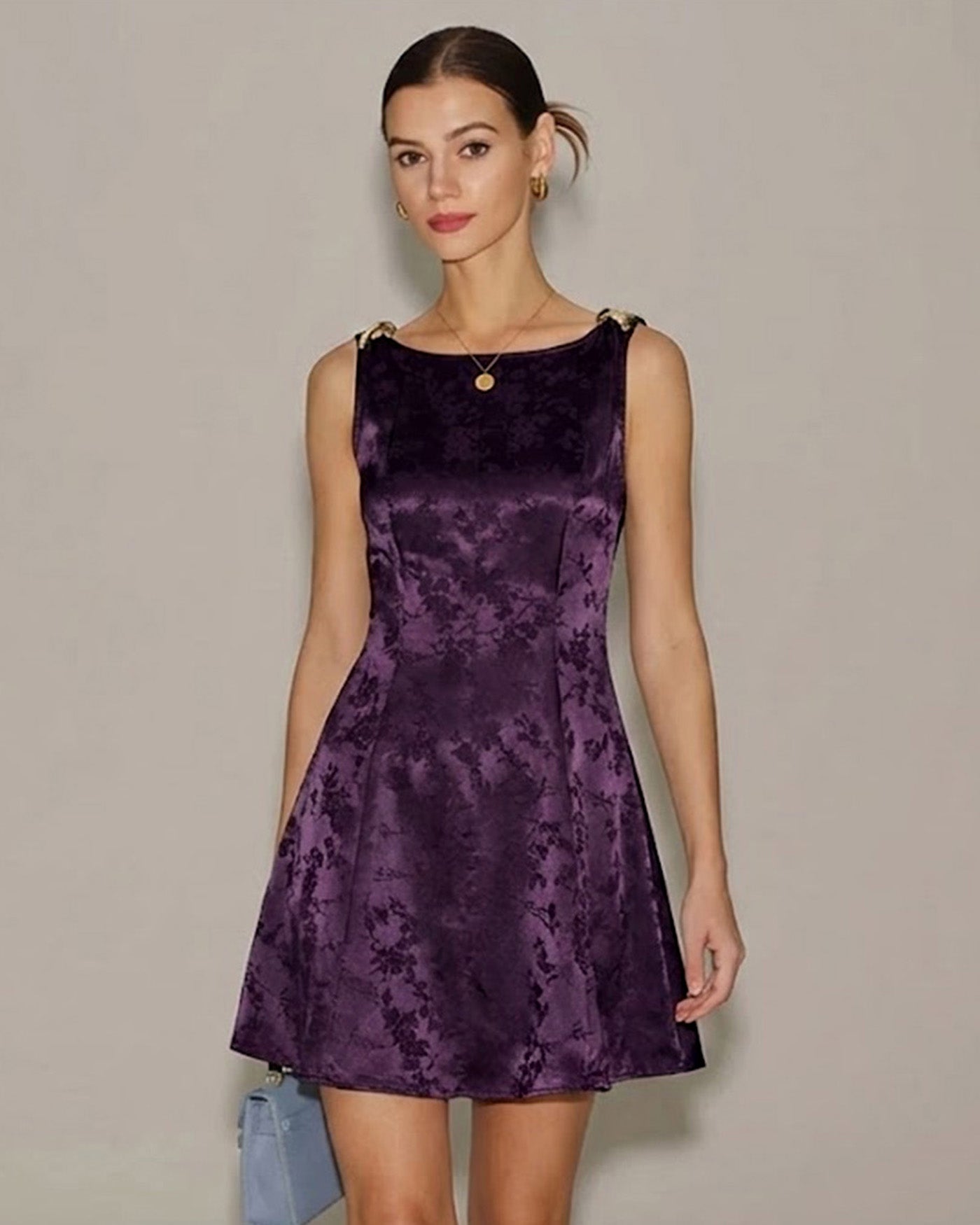 Purple Sleeveless Floral Mini Dress | Rihoas