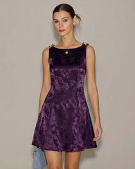 Purple Sleeveless Floral Mini Dress | Rihoas