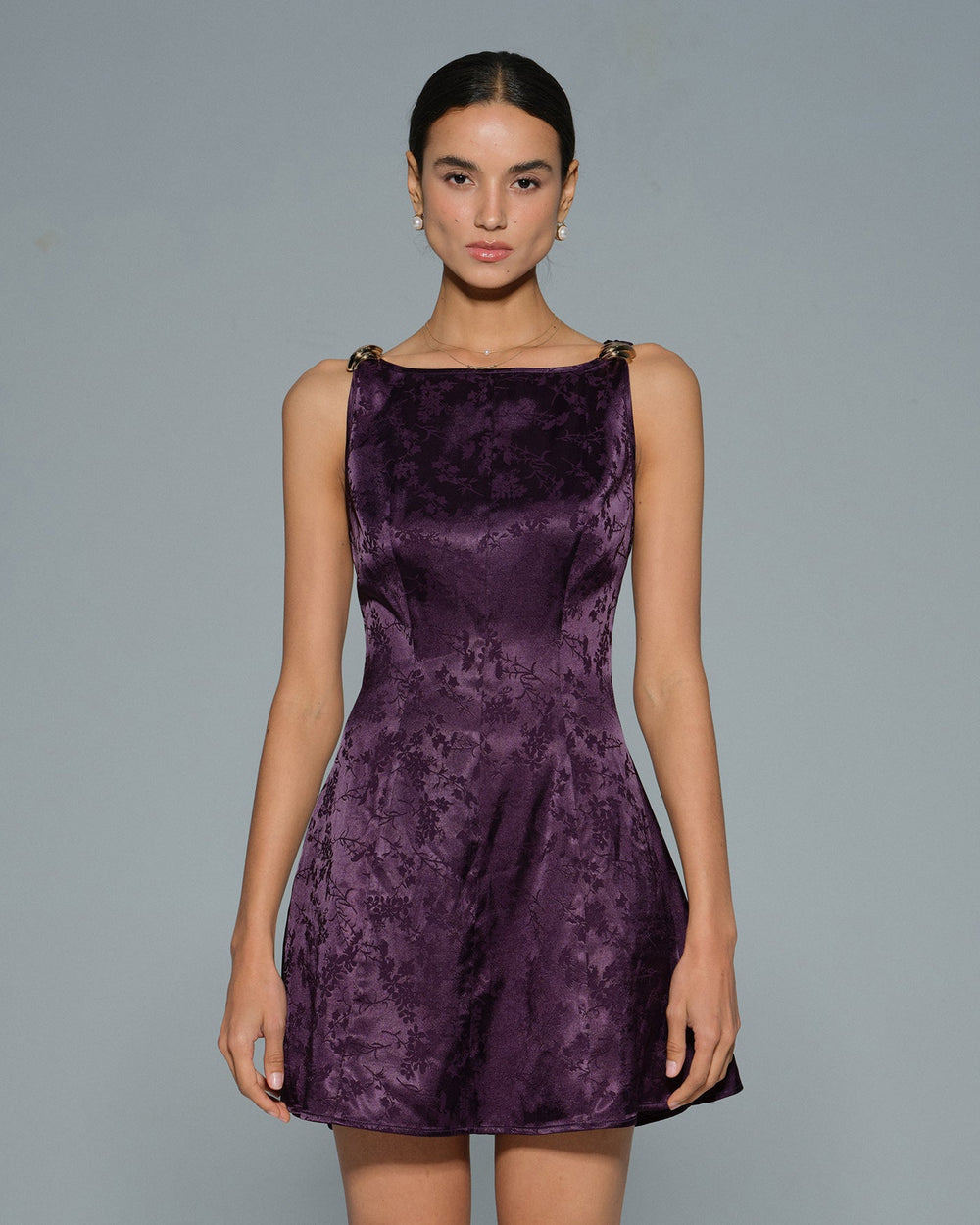Purple Sleeveless Floral Mini Dress | Rihoas