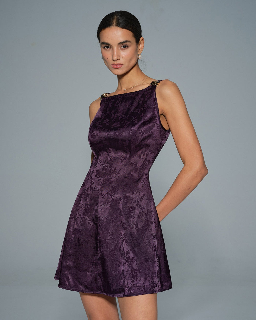 Purple Sleeveless Floral Mini Dress | Rihoas