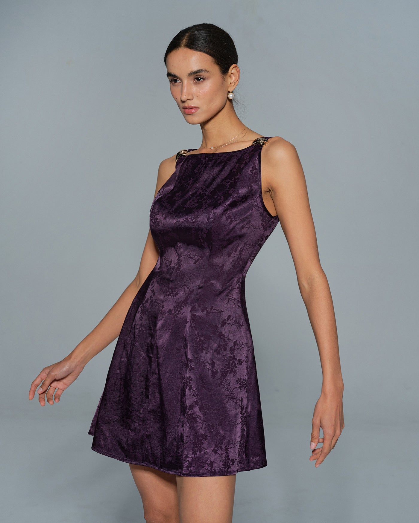 Purple Sleeveless Floral Mini Dress | Rihoas