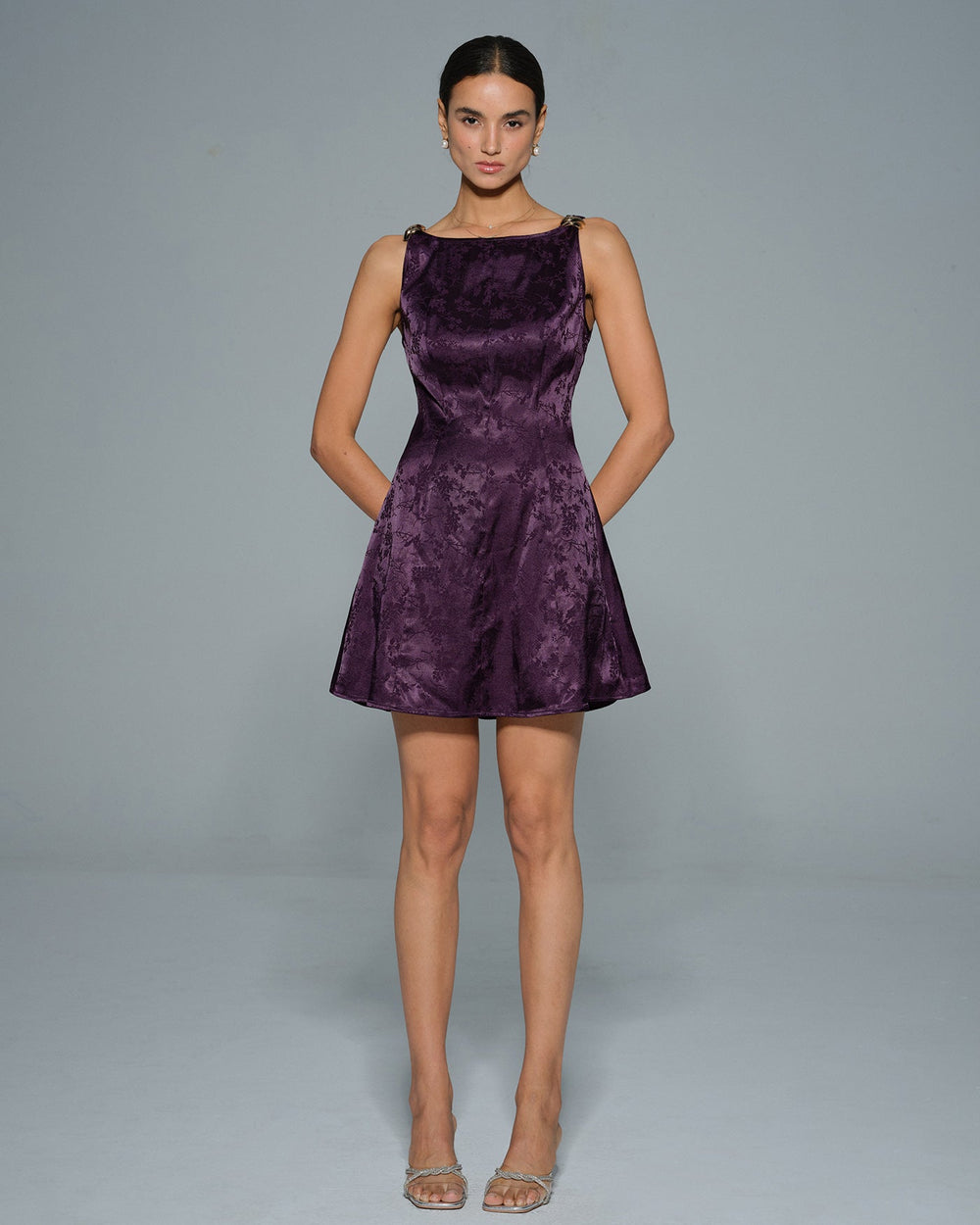 Purple Sleeveless Floral Mini Dress | Rihoas