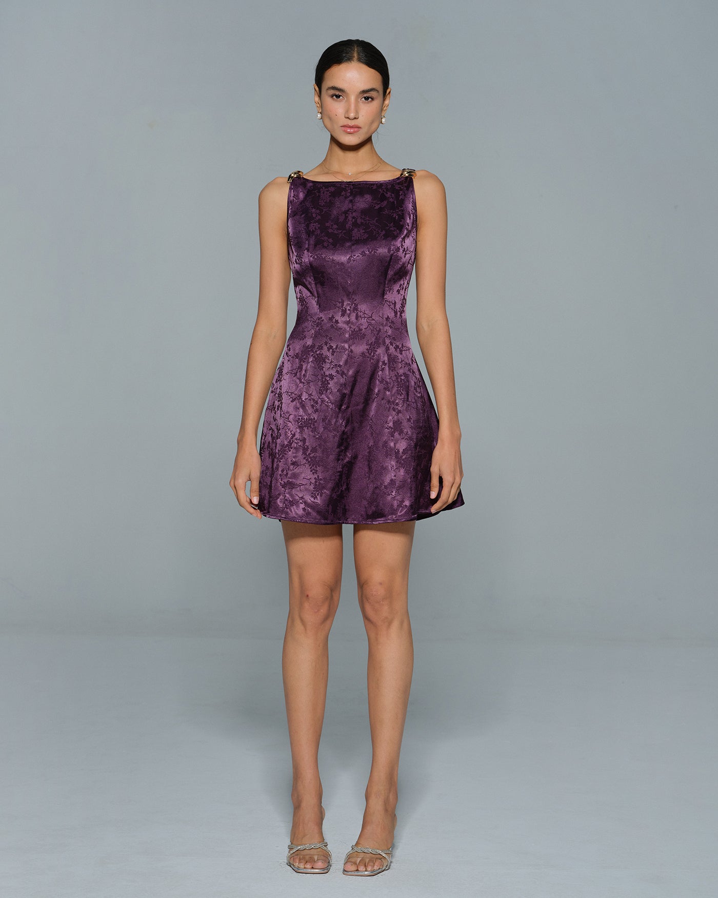 Purple Sleeveless Floral Mini Dress | Rihoas