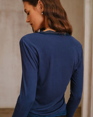 Navy Square Neck Bell Sleeve Tee | Rihoas