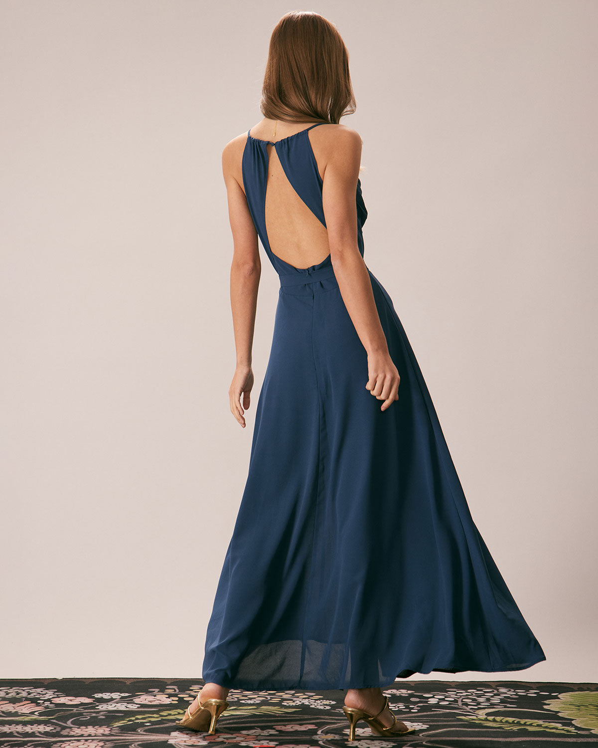 The Navy Cowl Neck Cutout Back Maxi Dress | Rihoas