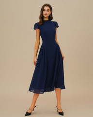 Blue Puffed Sleeve Midi Dress | Rihoas