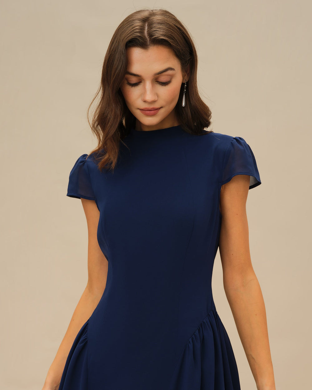 Blue Puffed Sleeve Midi Dress | Rihoas