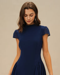 Blue Puffed Sleeve Midi Dress | Rihoas