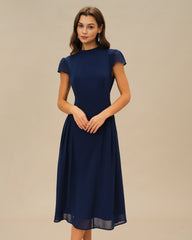 Blue Puffed Sleeve Midi Dress | Rihoas