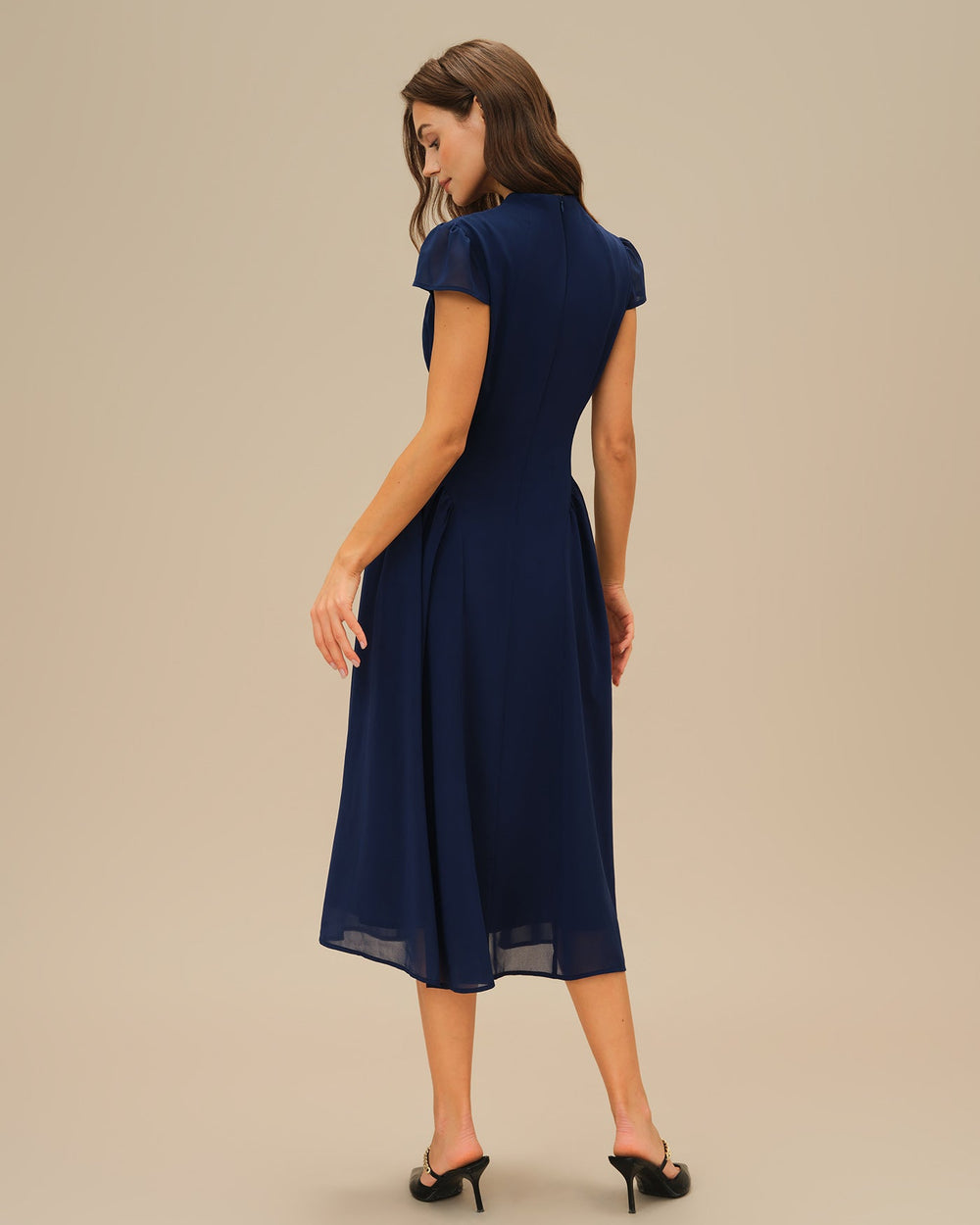 Blue Puffed Sleeve Midi Dress | Rihoas