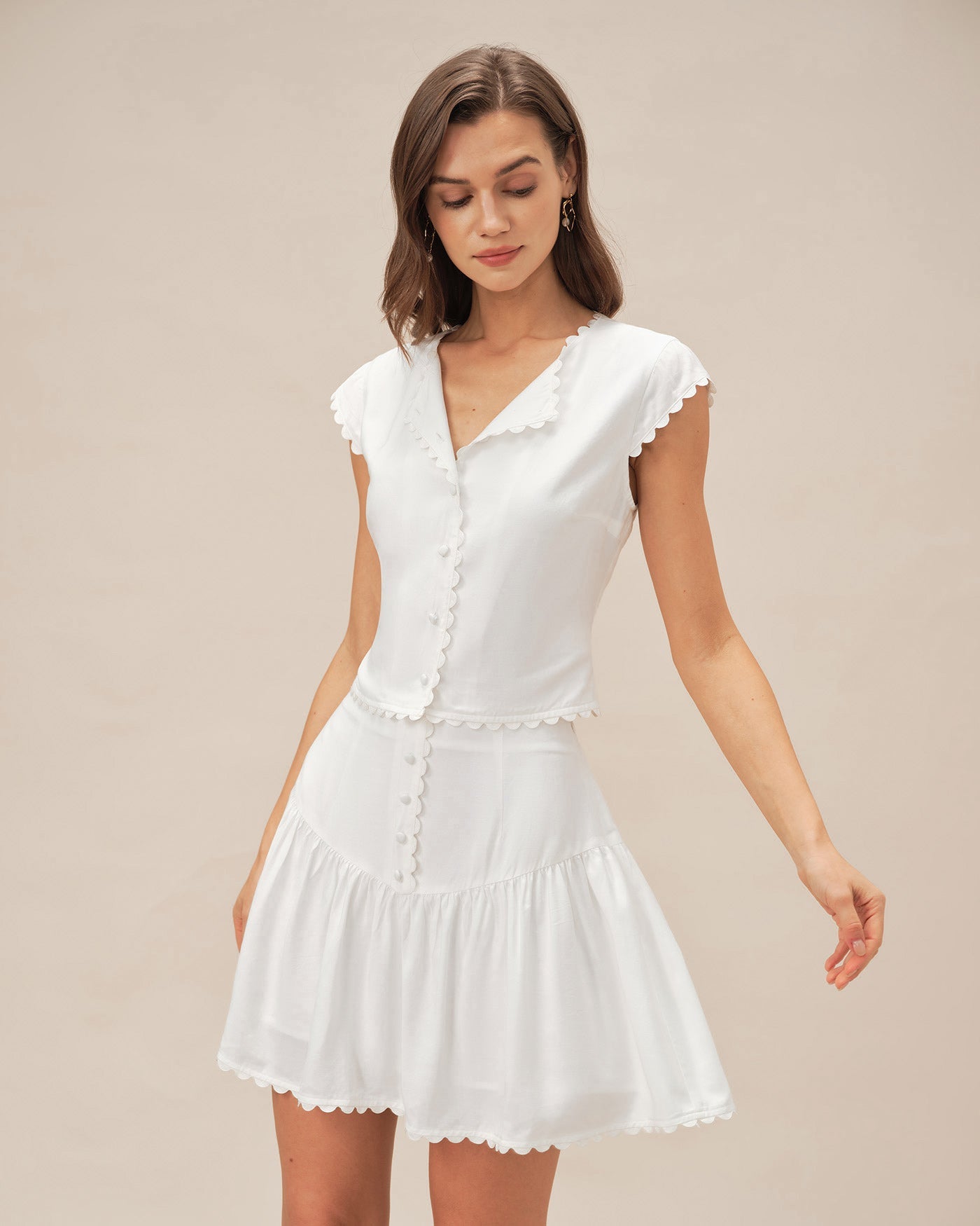 White Cap Sleeve Button Blouse | Rihoas