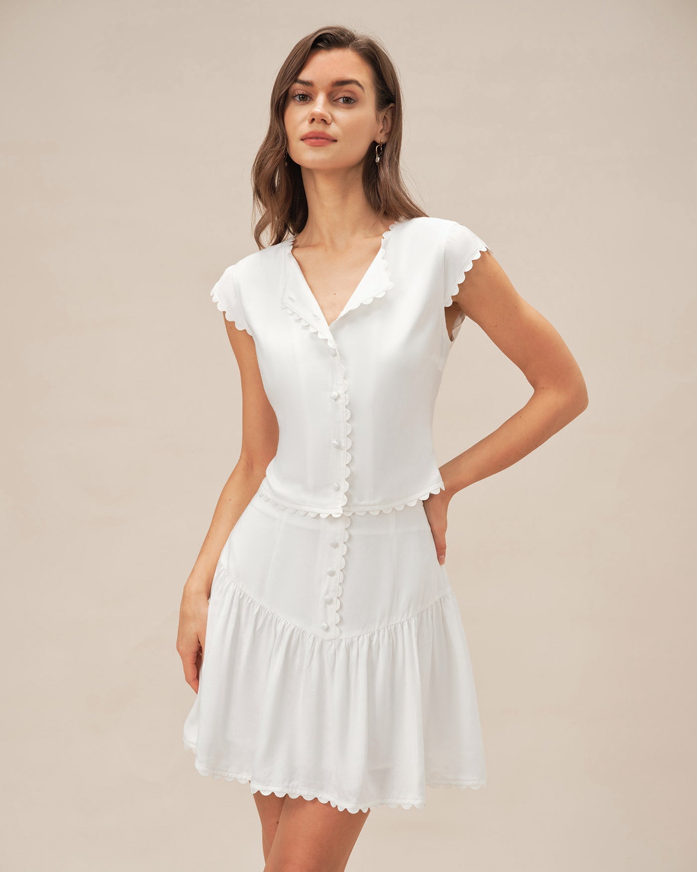 White Cap Sleeve Button Blouse | Rihoas