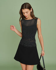 Black Polka Dot Splicing Mini Skirt | Rihoas