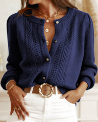 Blue Single Breasted Knit Cardigan | Rihoas