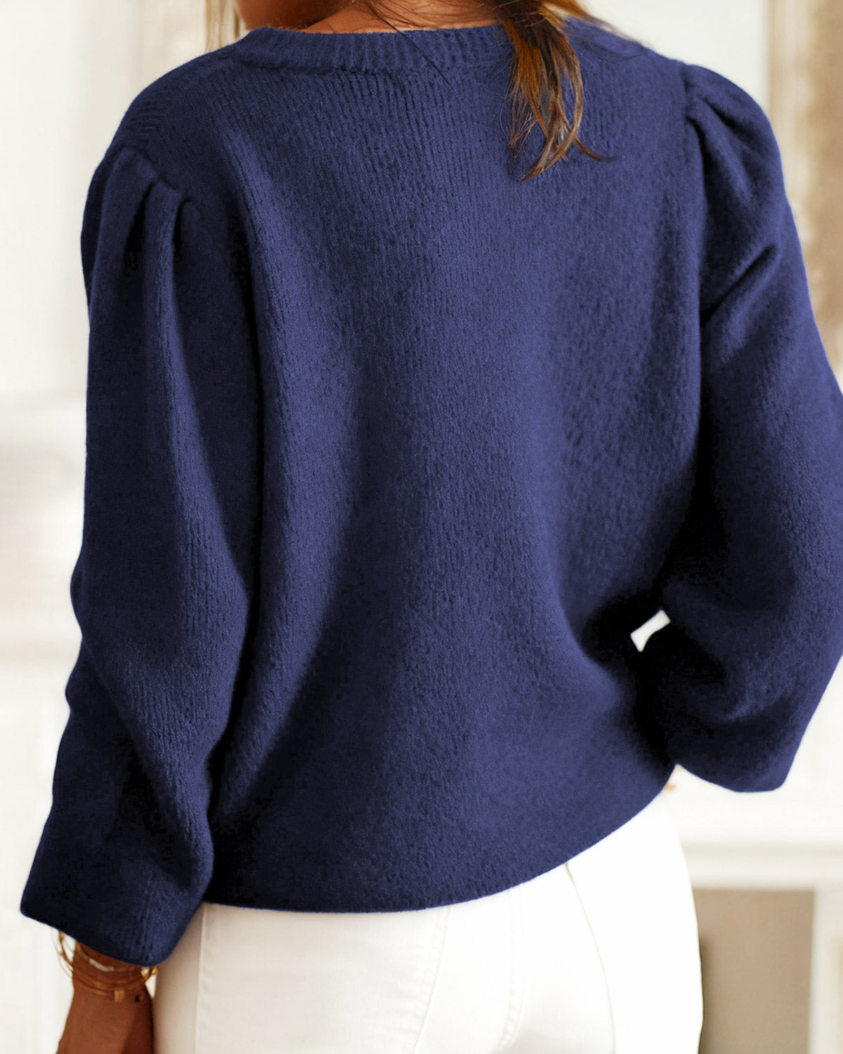 Blue Single Breasted Knit Cardigan | Rihoas