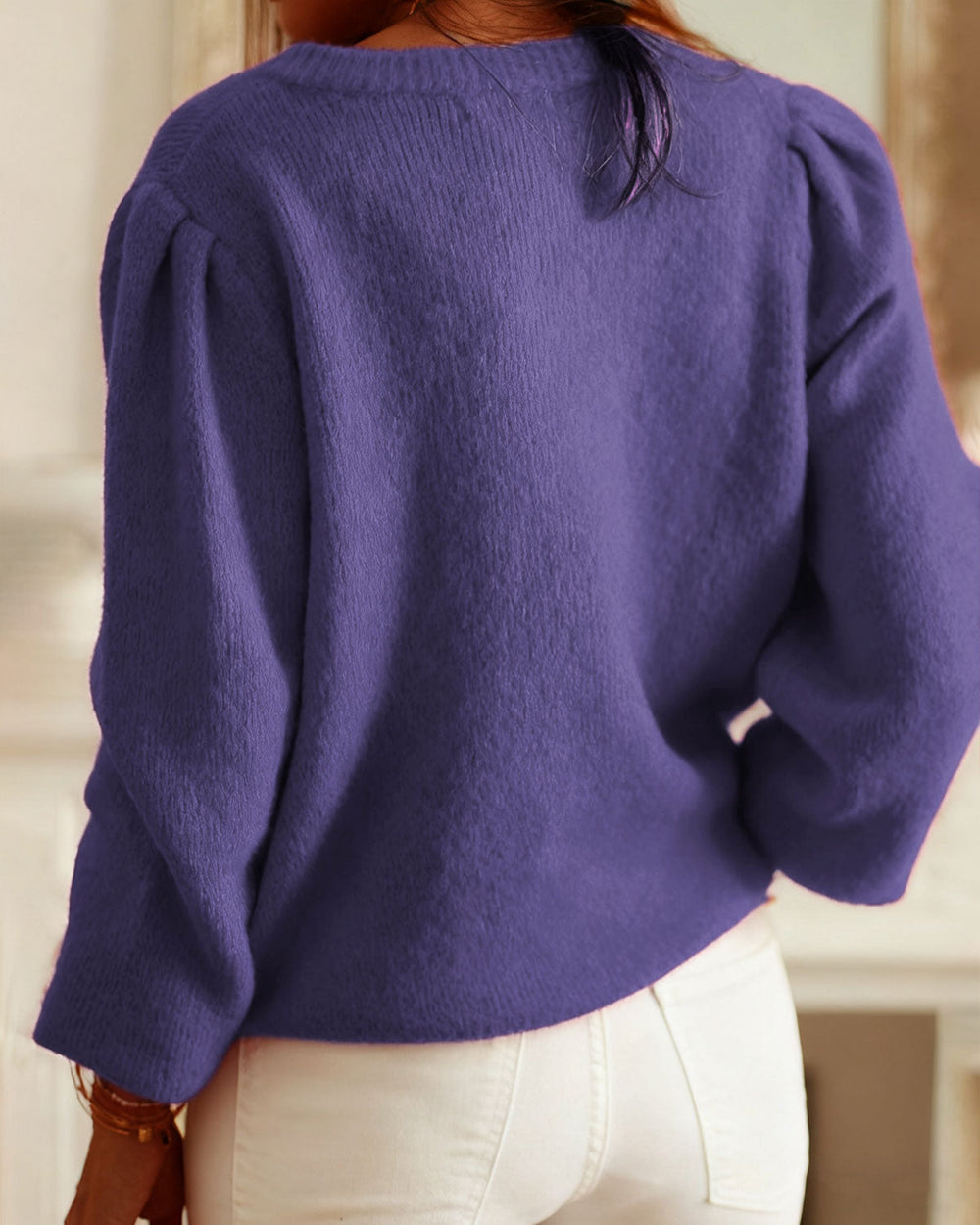 Purple Single Breasted Winter Knit Cardigan | Rihoas