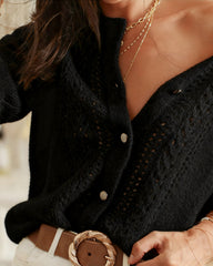 Black Round Neck Knit Cardigan | Rihoas