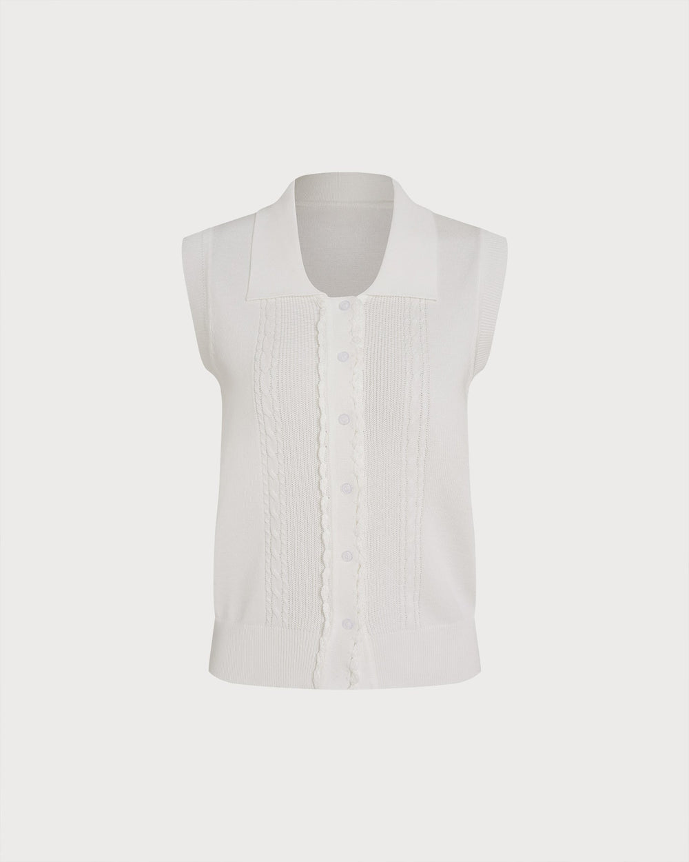 White Collar Textured Button Tank Top | Rihoas