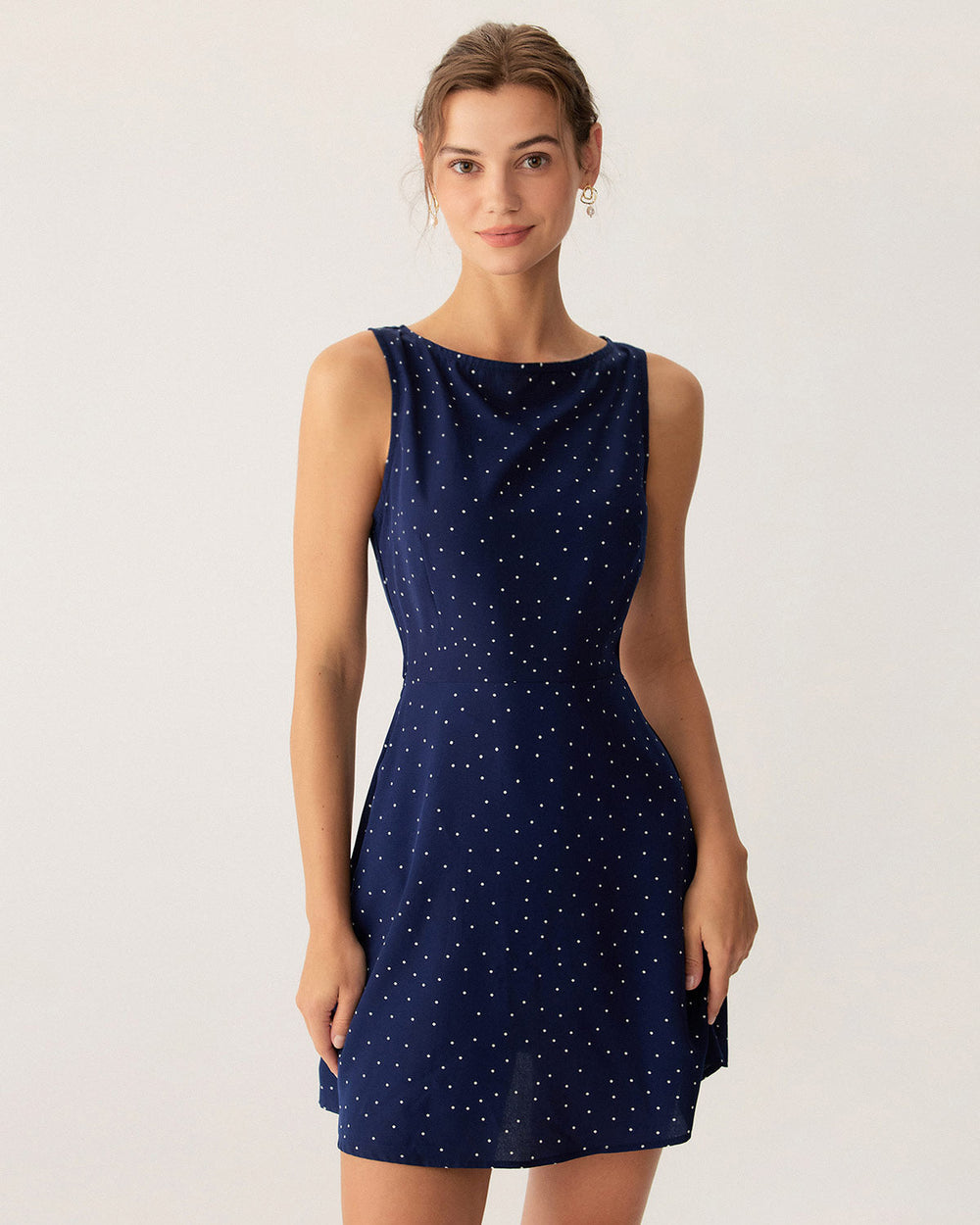 Blue Polka Dot Sleeveless Cut Out Mini Dress | Rihoas