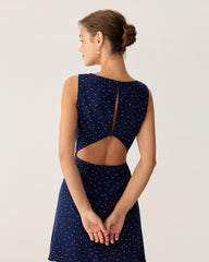 Blue Polka Dot Sleeveless Cut Out Mini Dress | Rihoas