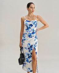 Blue Floral Bohemian Slip Maxi Dress | Rihoas