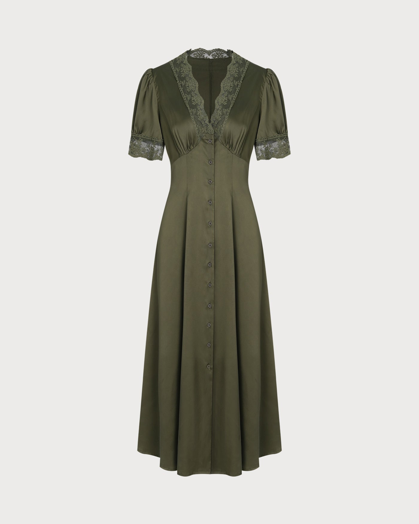 Green Lace Satin Midi Dress | Rihoas