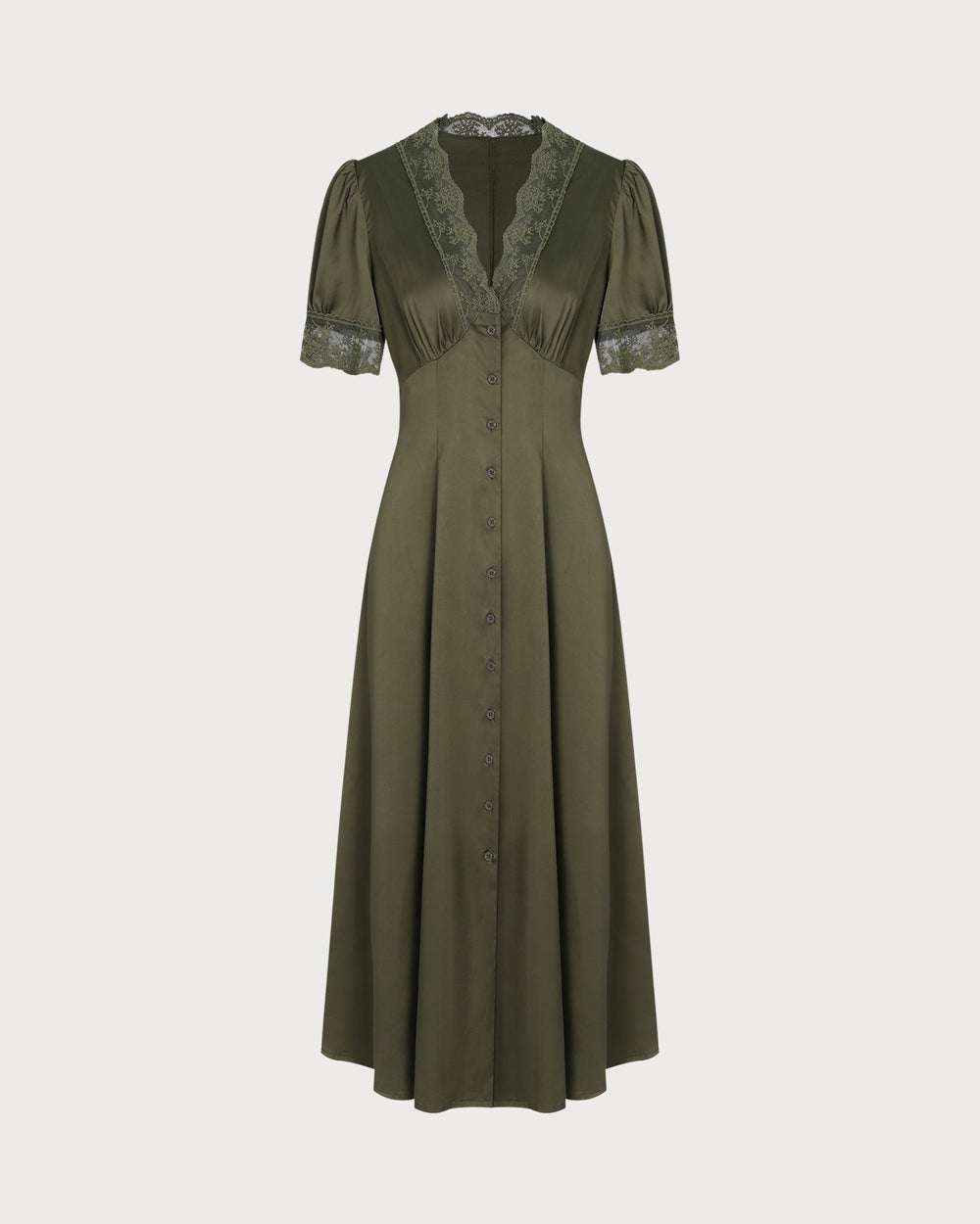Green Lace Satin Midi Dress | Rihoas