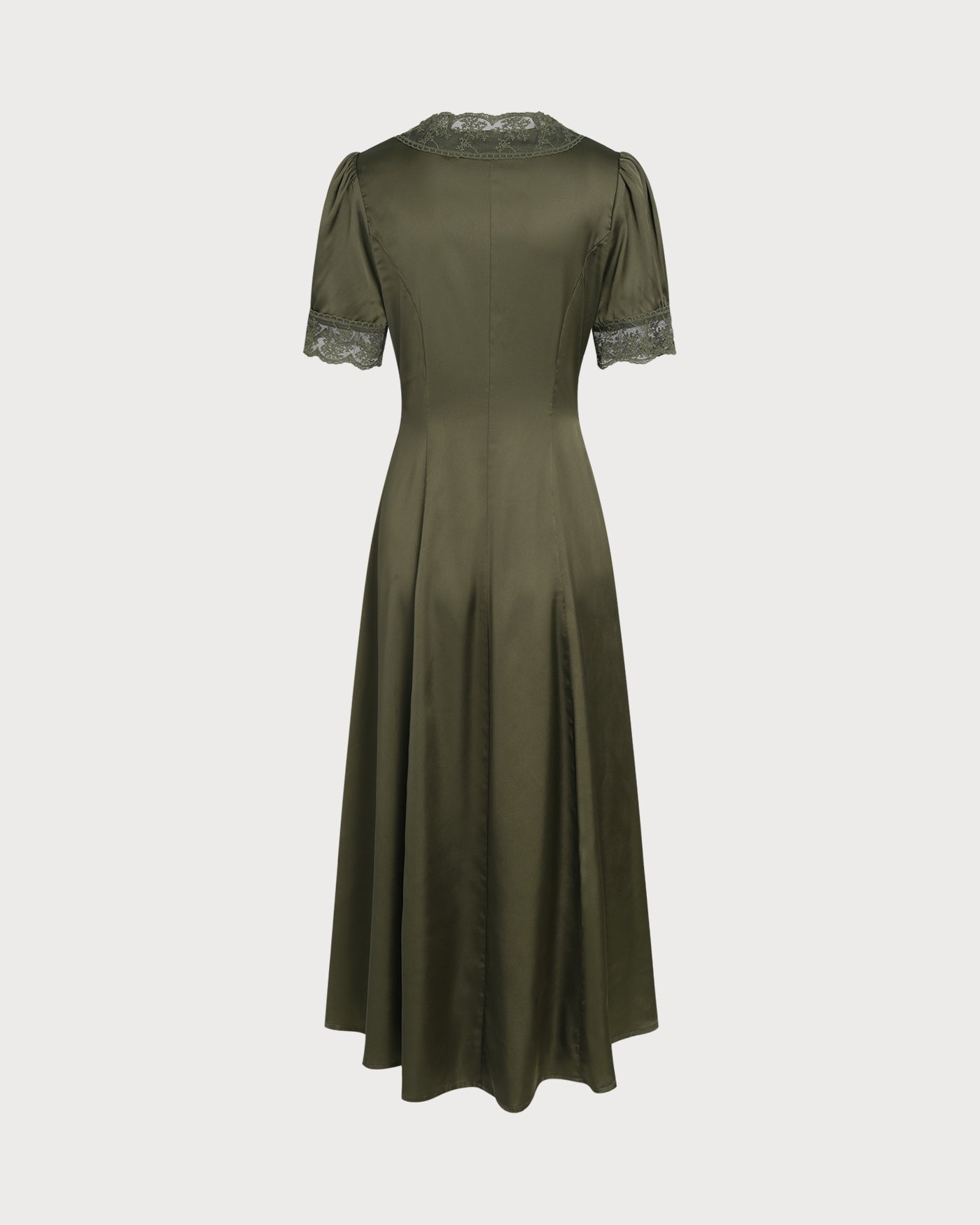 Green Lace Satin Midi Dress | Rihoas