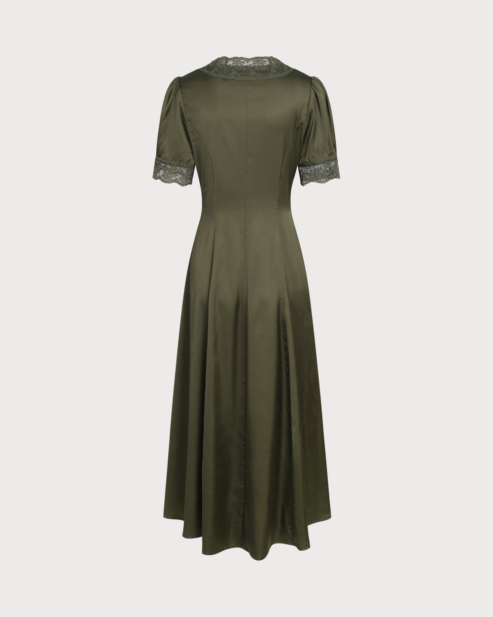 Green Lace Satin Midi Dress | Rihoas