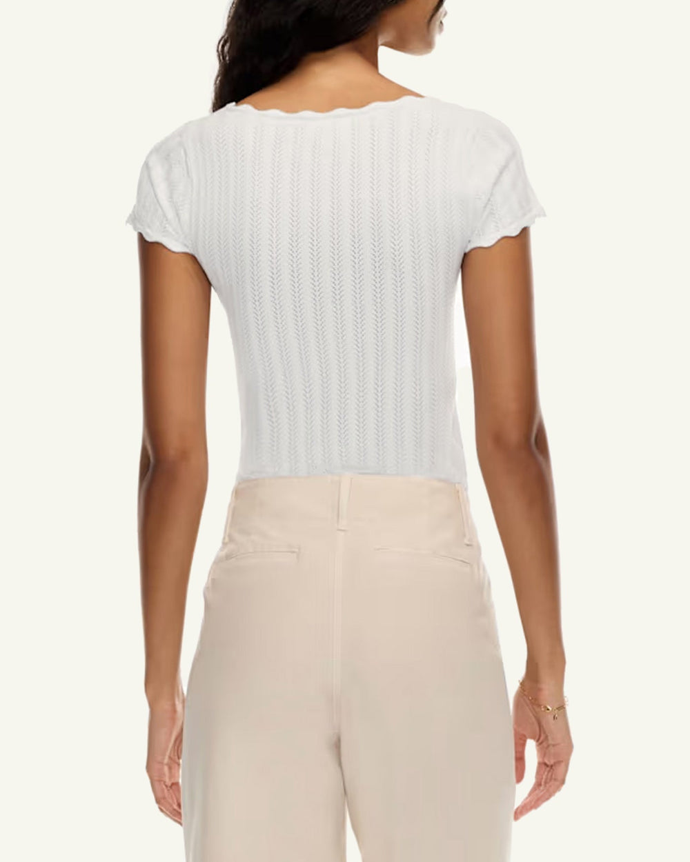 White Square Neck Textured Tee | Rihoas