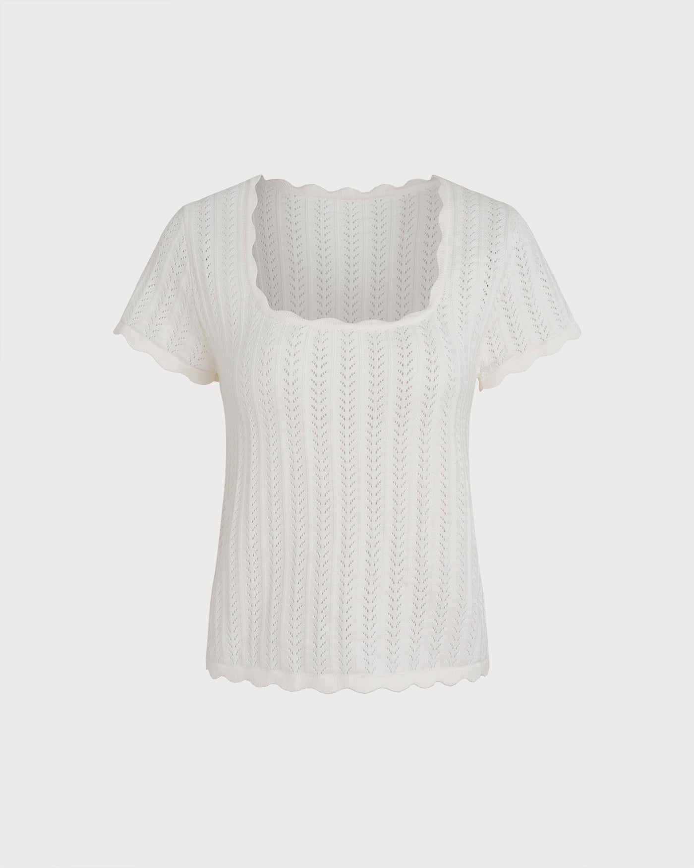 White Square Neck Textured Tee | Rihoas