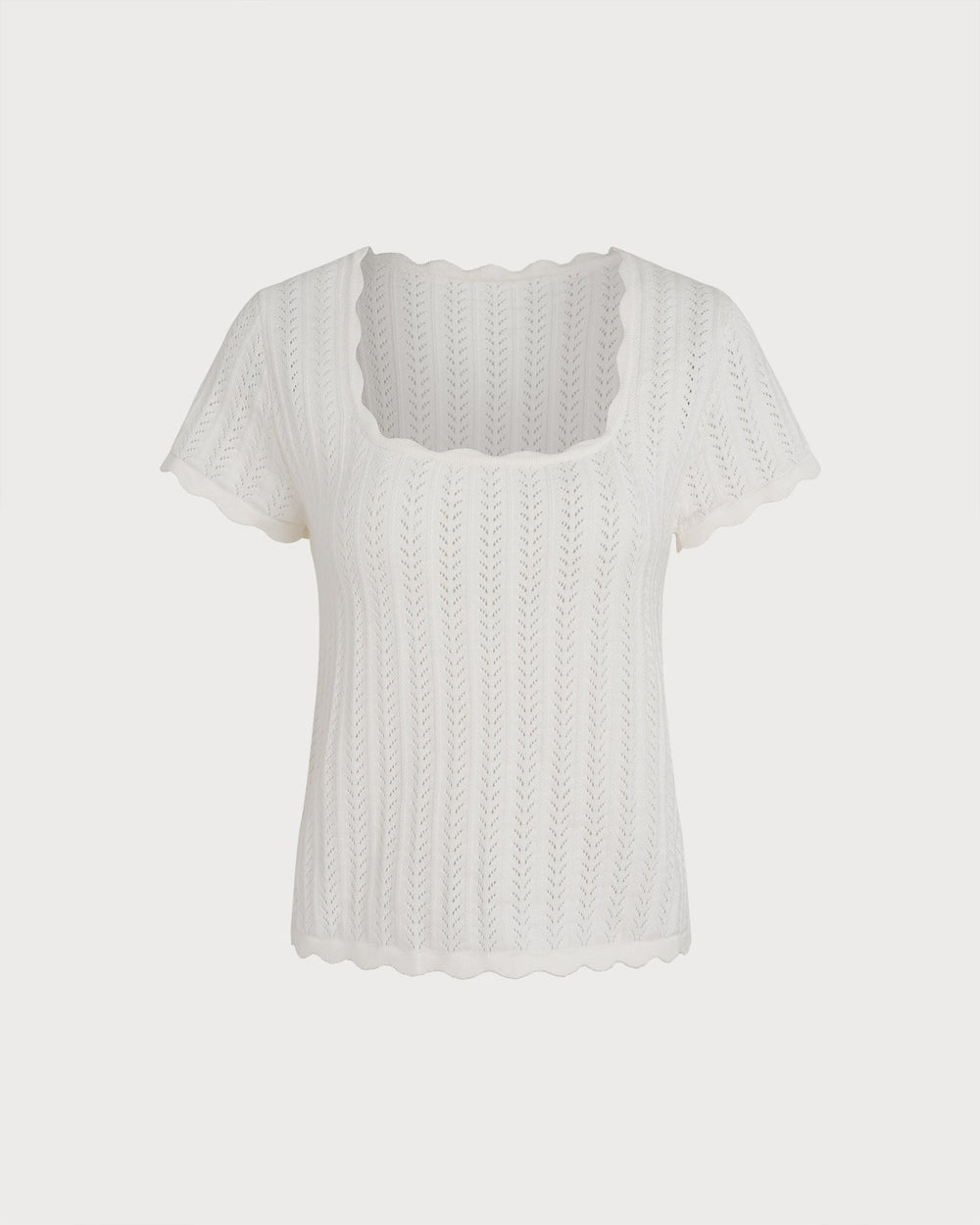 White Square Neck Textured Tee | Rihoas