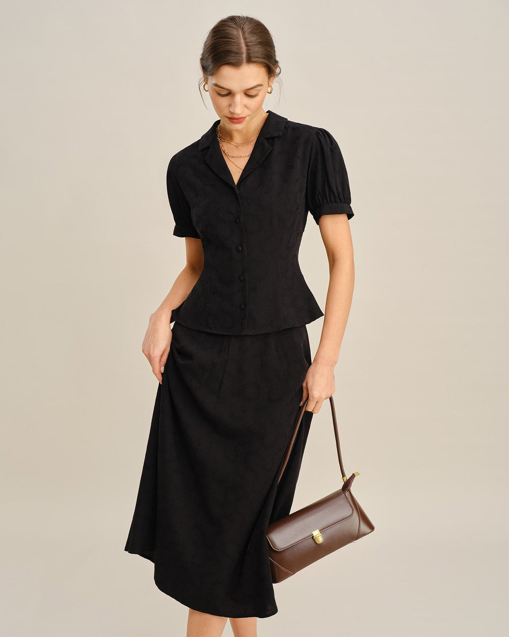 Black Embroidery Midi Skirt | Rihoas